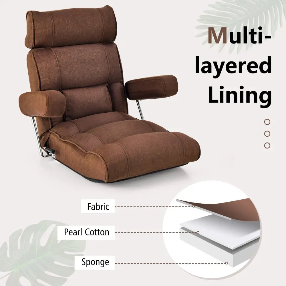 Adjustable Folding Sofa Chair with 6 Position Stepless Back-Brown - Brown - Floor Chairs