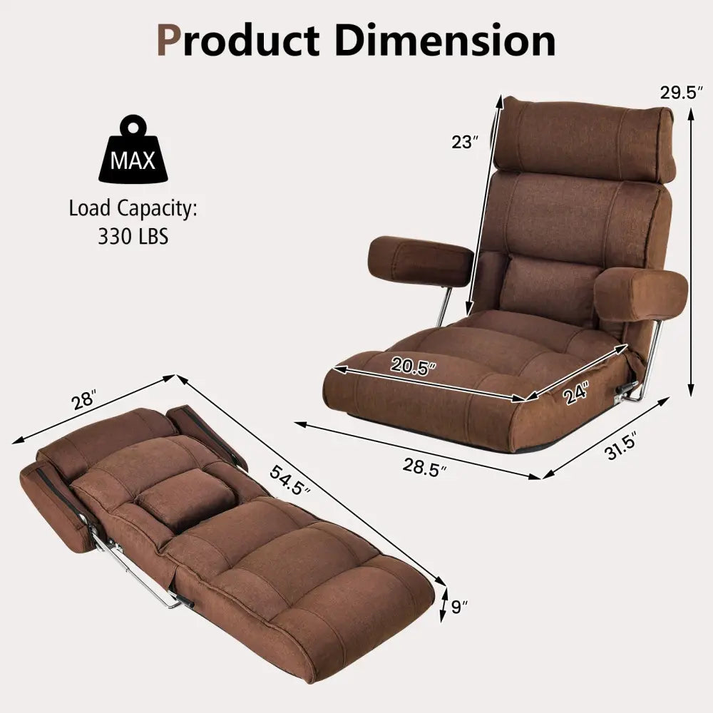 Adjustable Folding Sofa Chair with 6 Position Stepless Back-Brown - Brown - Floor Chairs