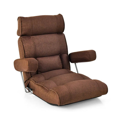 Adjustable Folding Sofa Chair with 6 Position Stepless Back-Brown - Brown - Floor Chairs