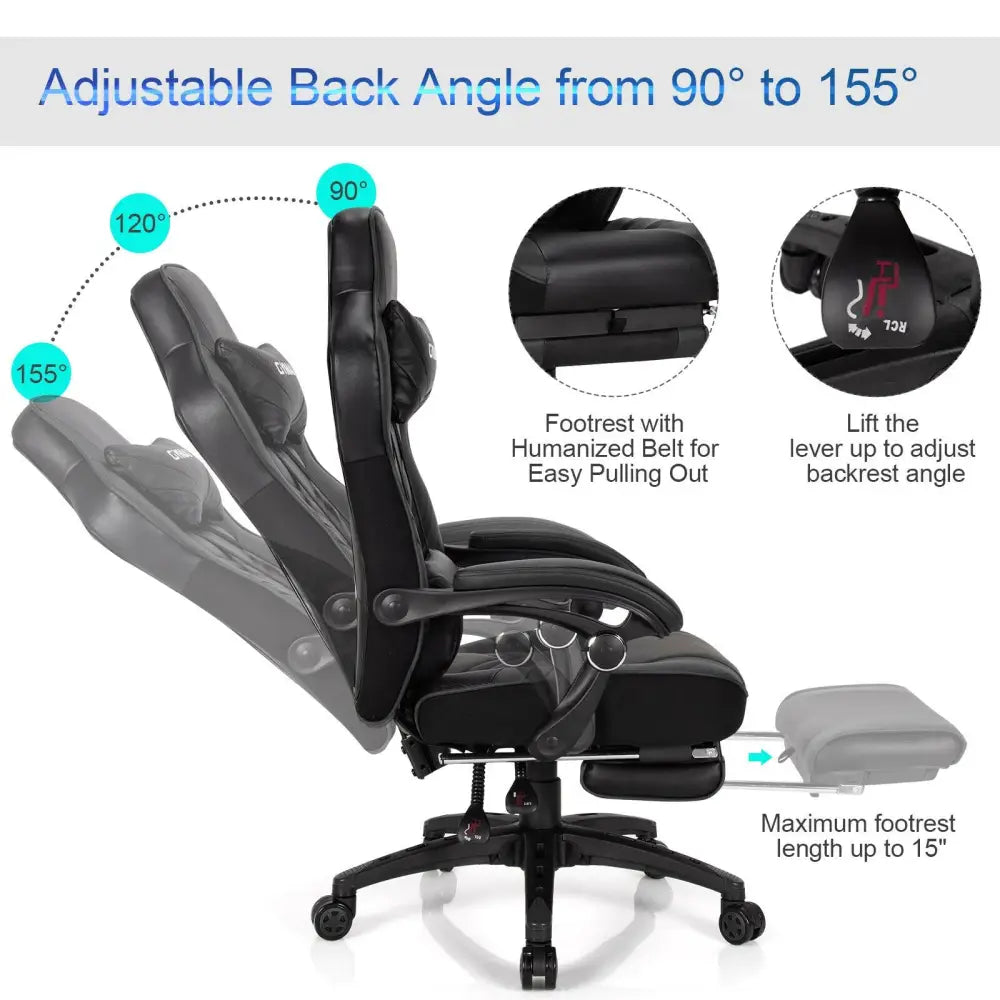Adjustable Gaming Chair with Footrest for Home Office-Black - Black - Gaming Chairs