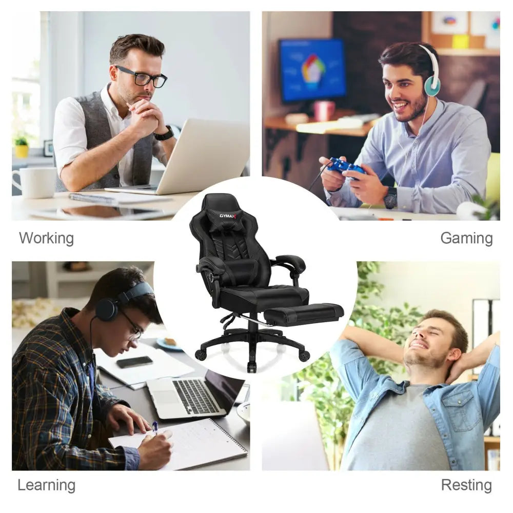 Adjustable Gaming Chair with Footrest for Home Office-Black - Black - Gaming Chairs