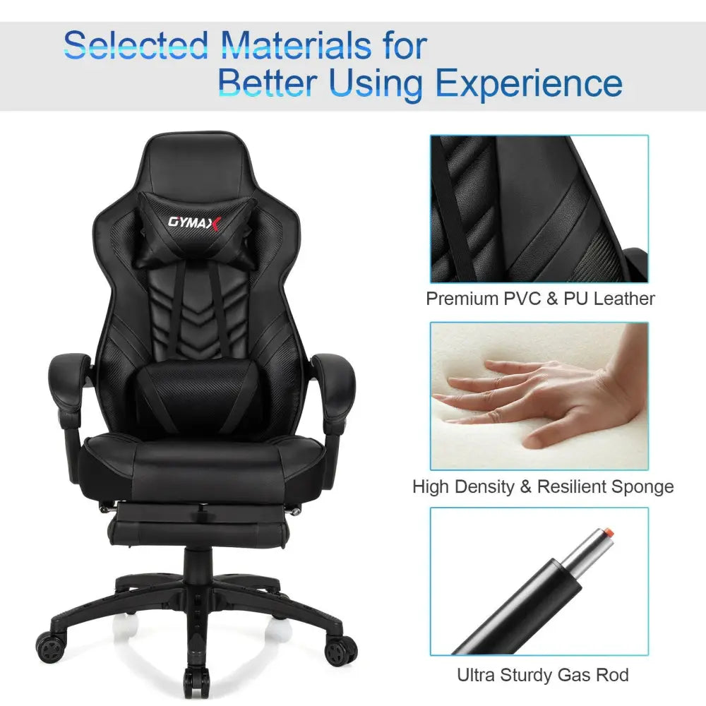 Adjustable Gaming Chair with Footrest for Home Office-Black - Black - Gaming Chairs