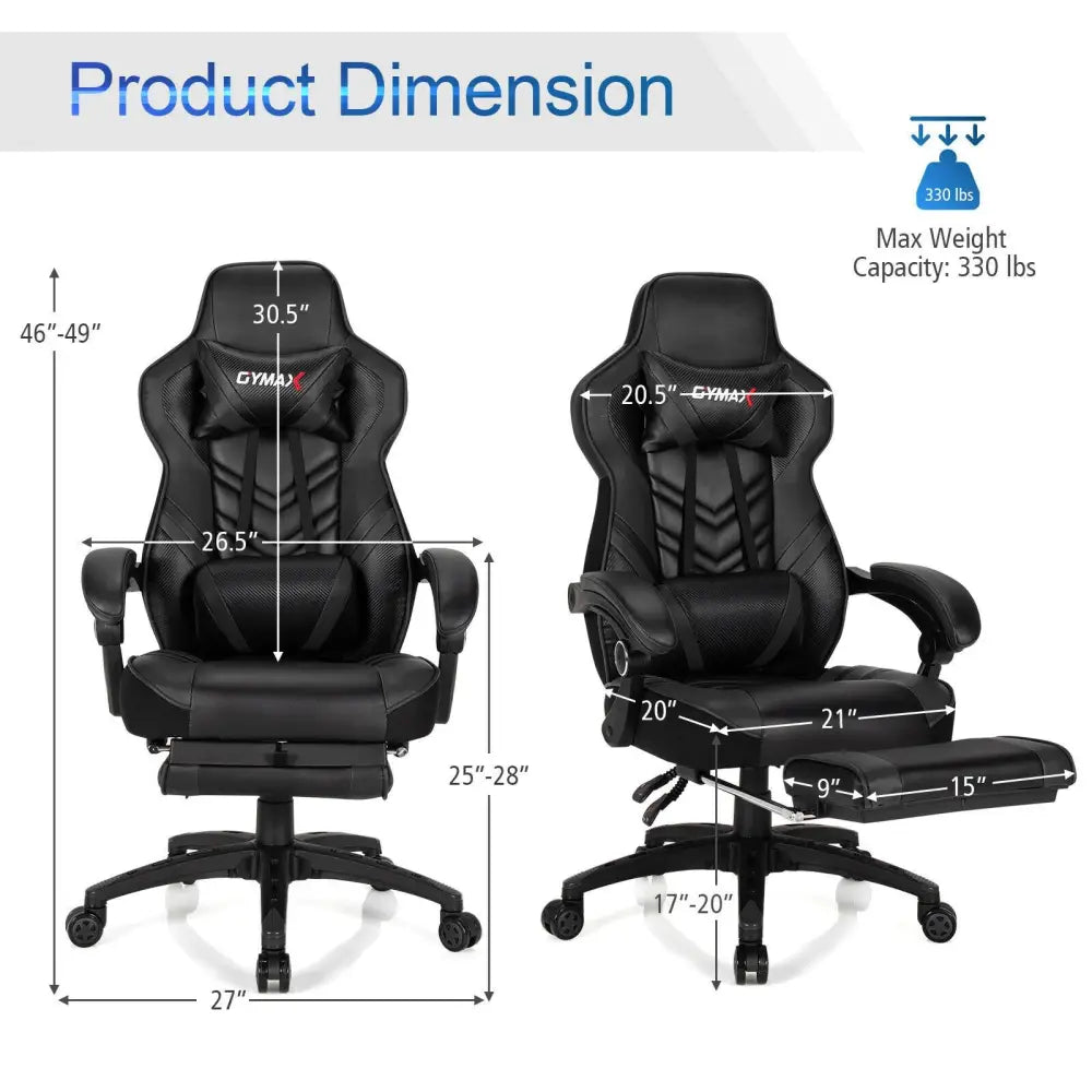 Adjustable Gaming Chair with Footrest for Home Office-Black - Black - Gaming Chairs