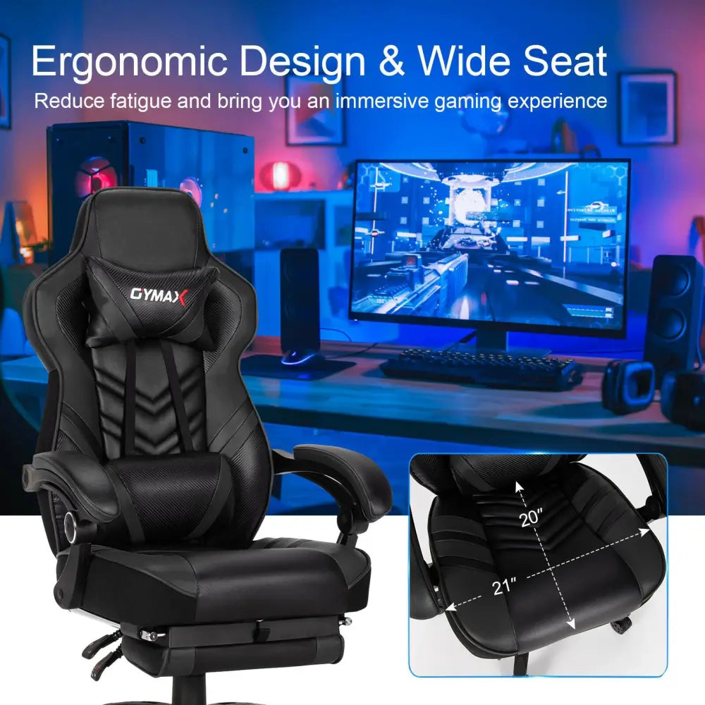 Adjustable Gaming Chair with Footrest for Home Office-Black - Black - Gaming Chairs