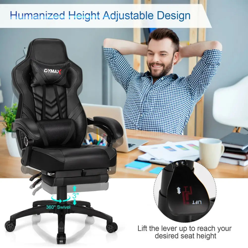 Adjustable Gaming Chair with Footrest for Home Office-Black - Black - Gaming Chairs