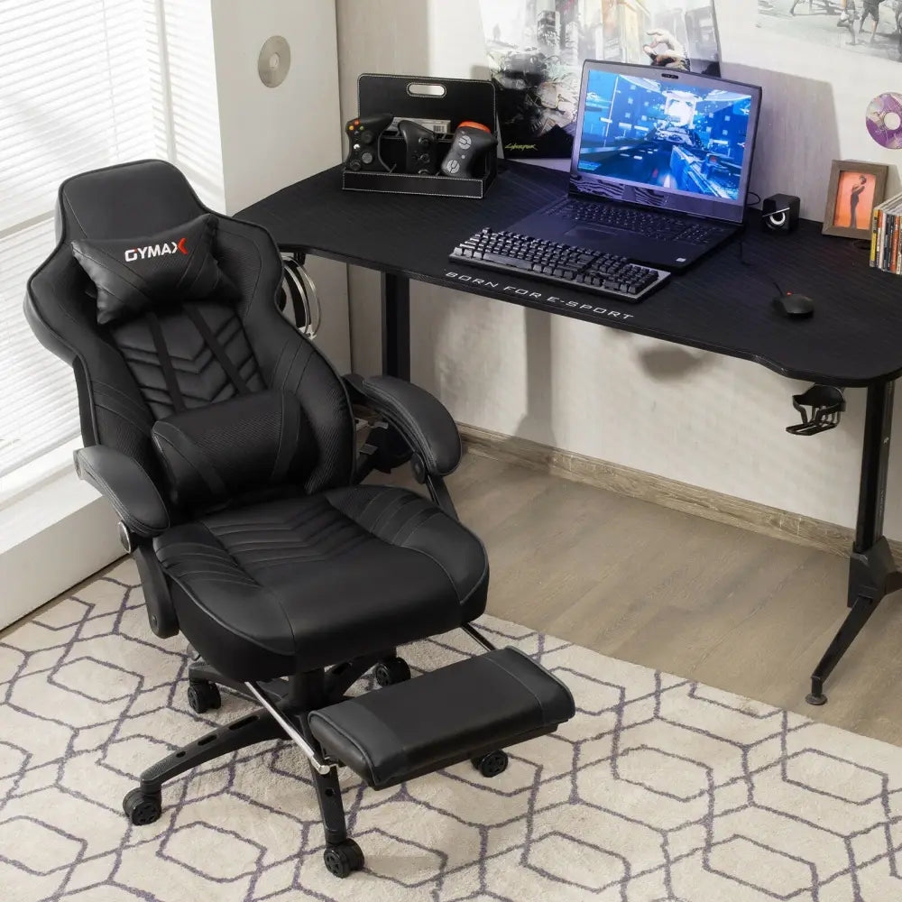 Adjustable Gaming Chair with Footrest for Home Office-Black - Black - Gaming Chairs