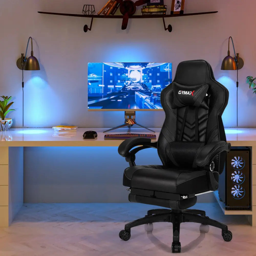 Adjustable Gaming Chair with Footrest for Home Office-Black - Black - Gaming Chairs