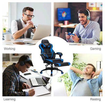 Adjustable Gaming Chair with Footrest for Home Office-Blue - Blue - Home Office