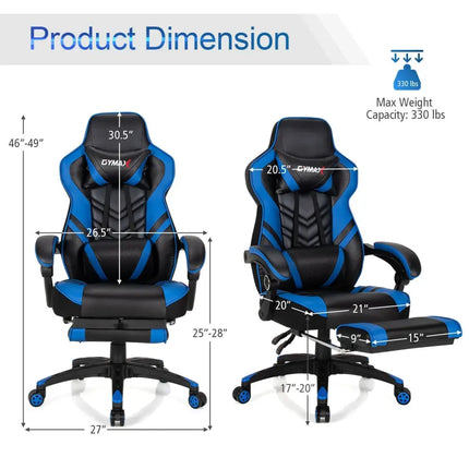 Adjustable Gaming Chair with Footrest for Home Office-Blue - Blue - Home Office