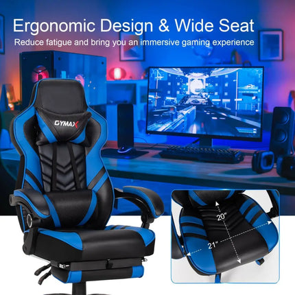 Adjustable Gaming Chair with Footrest for Home Office-Blue - Blue - Home Office
