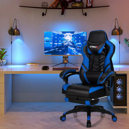 Adjustable Gaming Chair with Footrest for Home Office-Blue - Blue - Home Office
