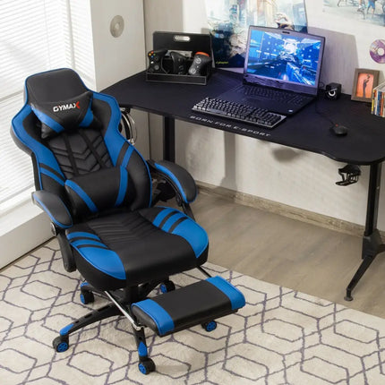 Adjustable Gaming Chair with Footrest for Home Office-Blue - Blue - Home Office