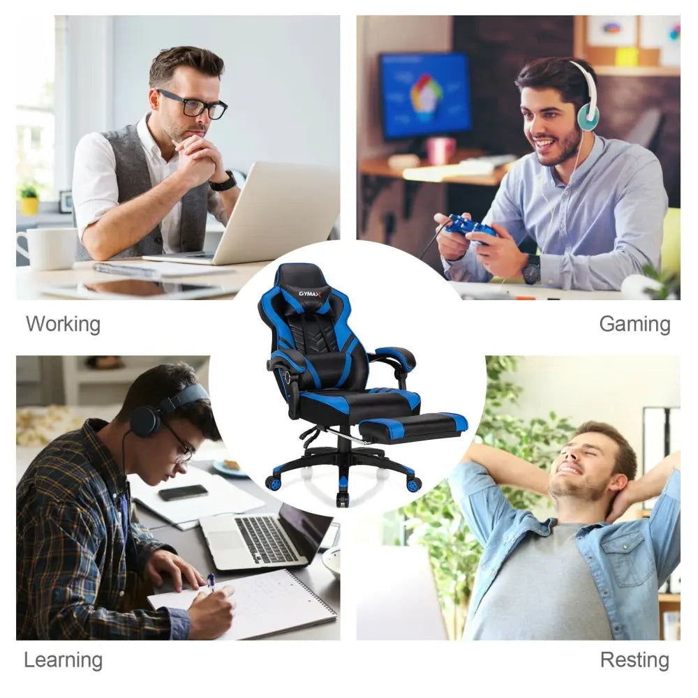 Adjustable Gaming Chair with Footrest for Home Office-Blue - Blue - Gaming Chairs