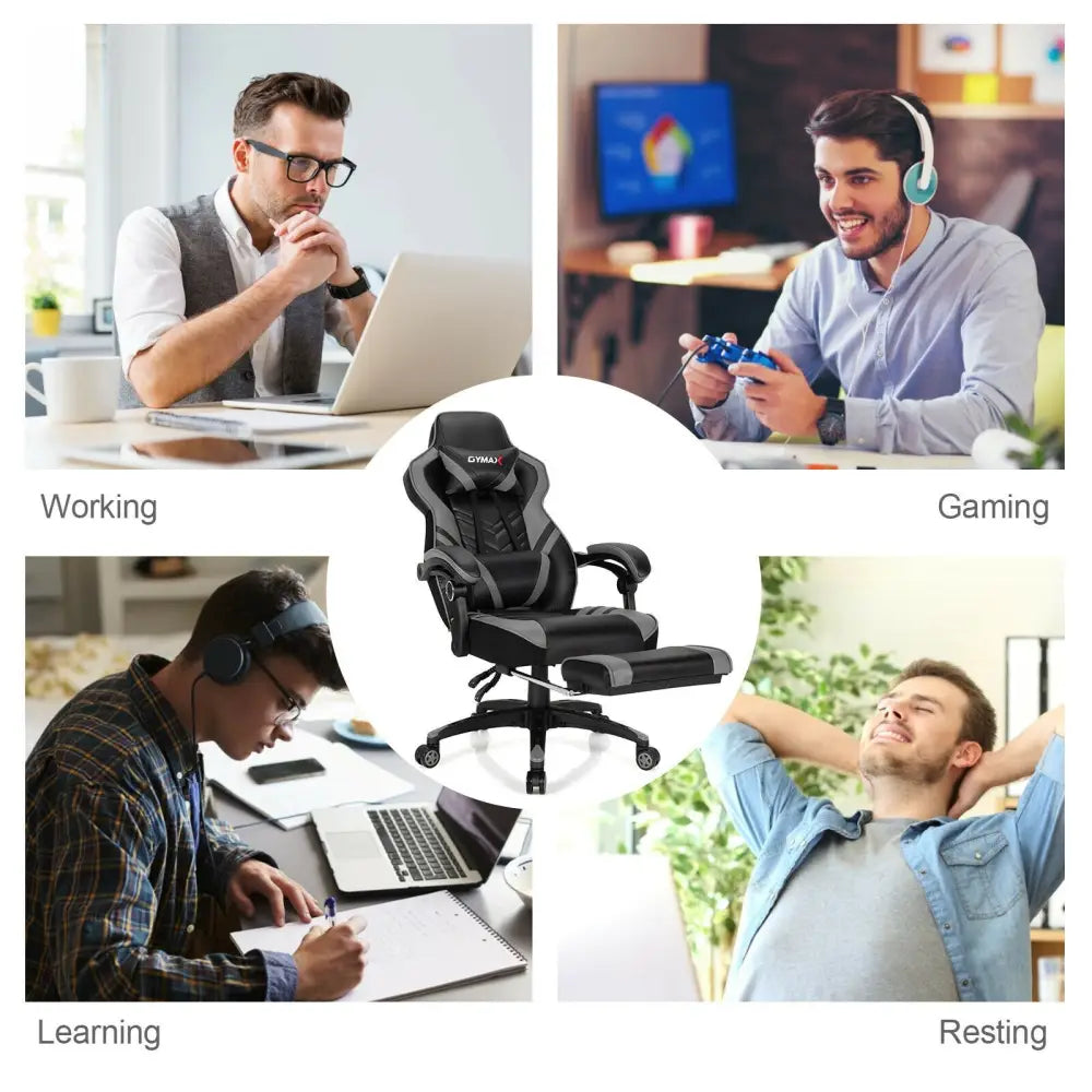 Adjustable Gaming Chair with Footrest for Home Office-Gray - Gray - Gaming Chairs