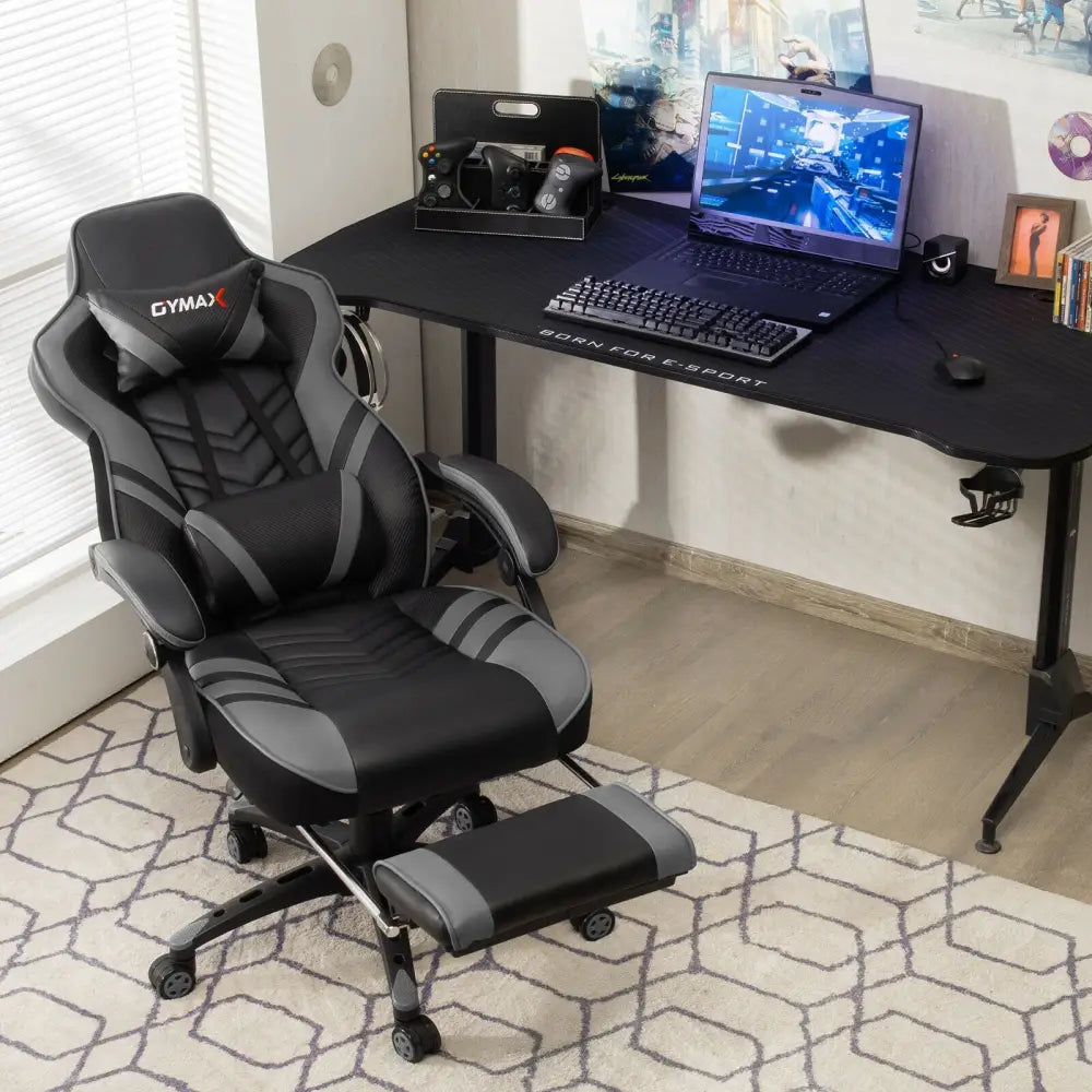 Adjustable Gaming Chair with Footrest for Home Office-Gray - Gray - Gaming Chairs