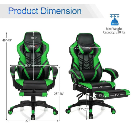 Adjustable Gaming Chair with Footrest for Home Office-Green - Green - Home Office