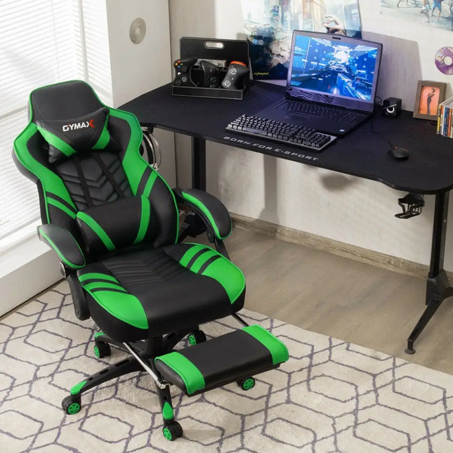 Adjustable Gaming Chair with Footrest for Home Office-Green - Green - Home Office