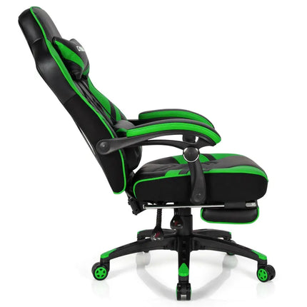 Adjustable Gaming Chair with Footrest for Home Office-Green - Green - Home Office
