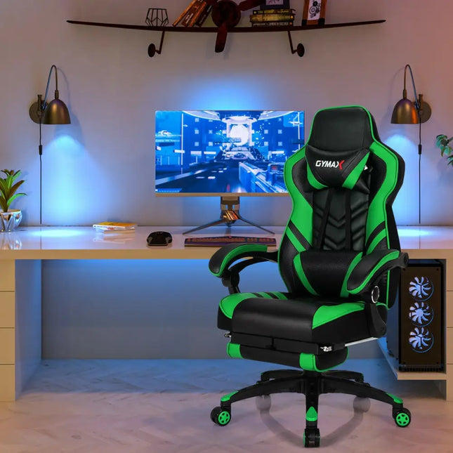 Adjustable Gaming Chair with Footrest for Home Office-Green - Green - Home Office