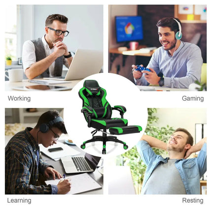 Adjustable Gaming Chair with Footrest for Home Office-Green - Green - Home Office