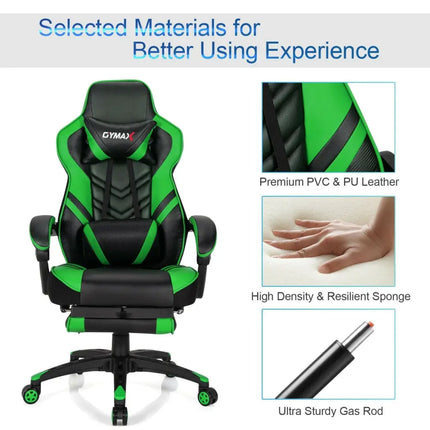 Adjustable Gaming Chair with Footrest for Home Office-Green - Green - Home Office