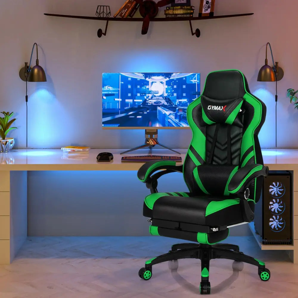 Adjustable Gaming Chair with Footrest for Home Office-Green - Green - Gaming Chairs