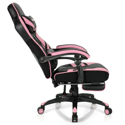 Adjustable Gaming Chair with Footrest for Home Office-Pink - Pink - Home Office
