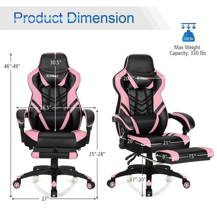 Adjustable Gaming Chair with Footrest for Home Office-Pink - Pink - Home Office