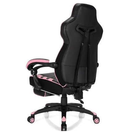 Adjustable Gaming Chair with Footrest for Home Office-Pink - Pink - Home Office