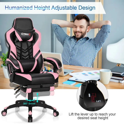 Adjustable Gaming Chair with Footrest for Home Office-Pink - Pink - Home Office