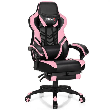 Adjustable Gaming Chair with Footrest for Home Office-Pink - Pink - Home Office