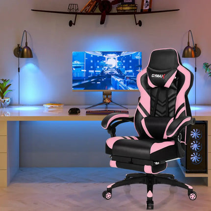 Adjustable Gaming Chair with Footrest for Home Office-Pink - Pink - Home Office