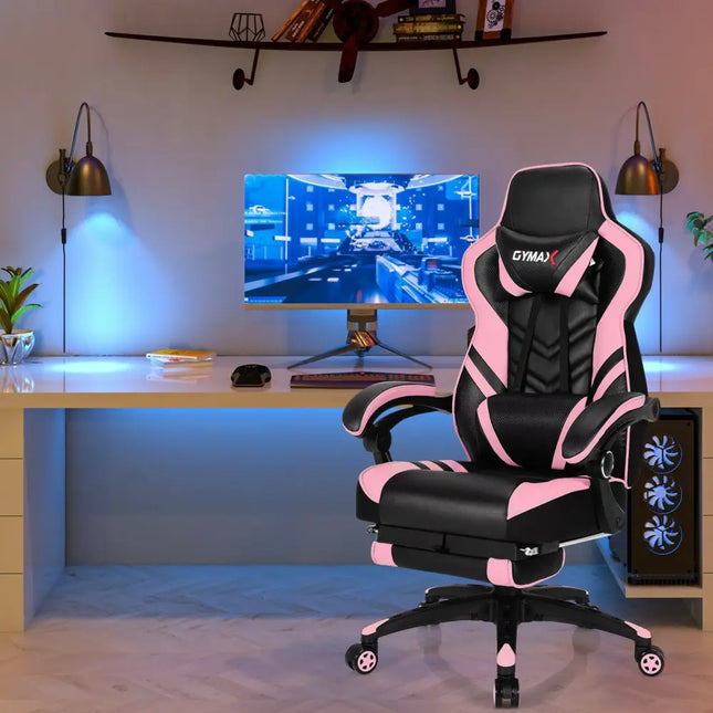 Adjustable Gaming Chair with Footrest for Home Office-Pink - Pink - Home Office