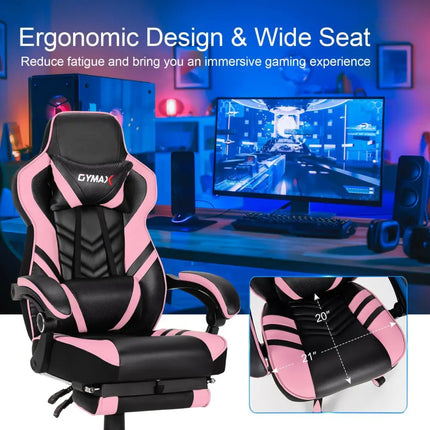 Adjustable Gaming Chair with Footrest for Home Office-Pink - Pink - Home Office