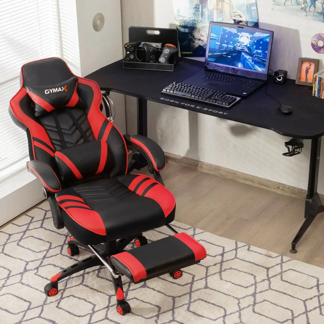 Adjustable Gaming Chair with Footrest for Home Office-Red - Red - Home Office