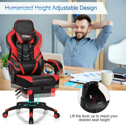 Adjustable Gaming Chair with Footrest for Home Office-Red - Red - Home Office