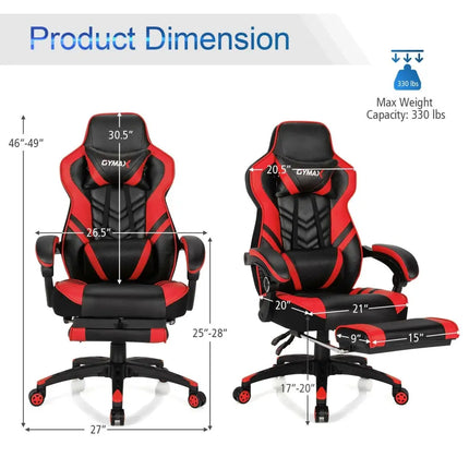Adjustable Gaming Chair with Footrest for Home Office-Red - Red - Home Office