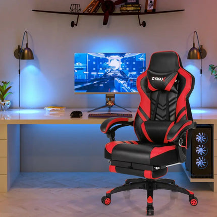 Adjustable Gaming Chair with Footrest for Home Office-Red - Red - Home Office