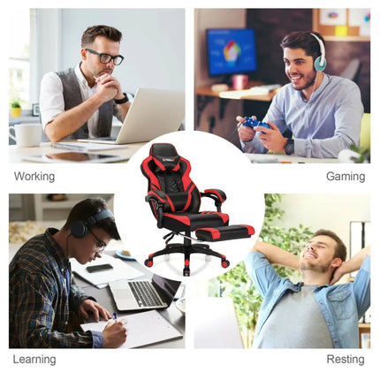 Adjustable Gaming Chair with Footrest for Home Office-Red - Red - Home Office