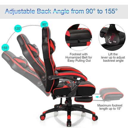 Adjustable Gaming Chair with Footrest for Home Office-Red - Red - Home Office