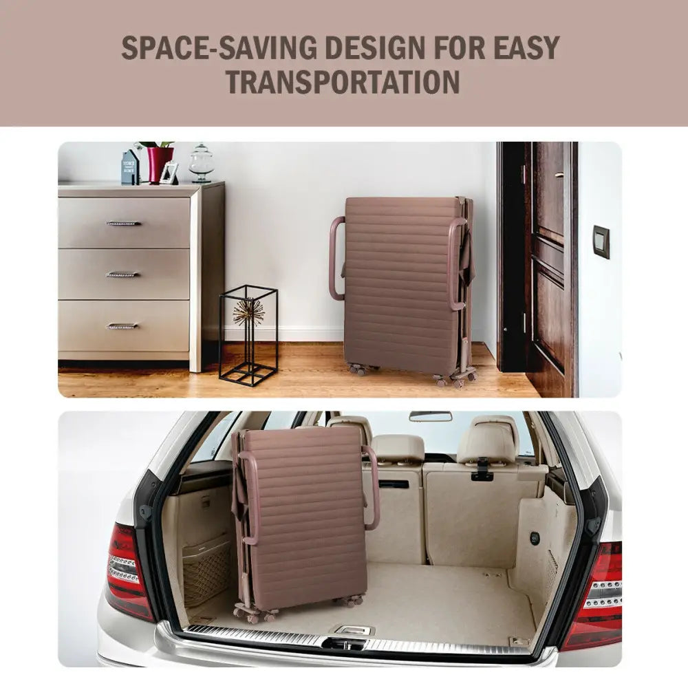 Adjustable Guest Single Bed Lounge Portable Wheels-Brown - Brown - Folding Beds