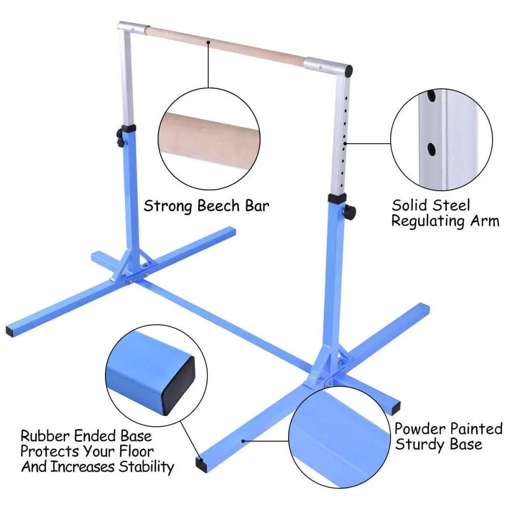 Adjustable Gymnastics Bar Horizontal Bar for Kids-Blue - Blue - Toy Sports
