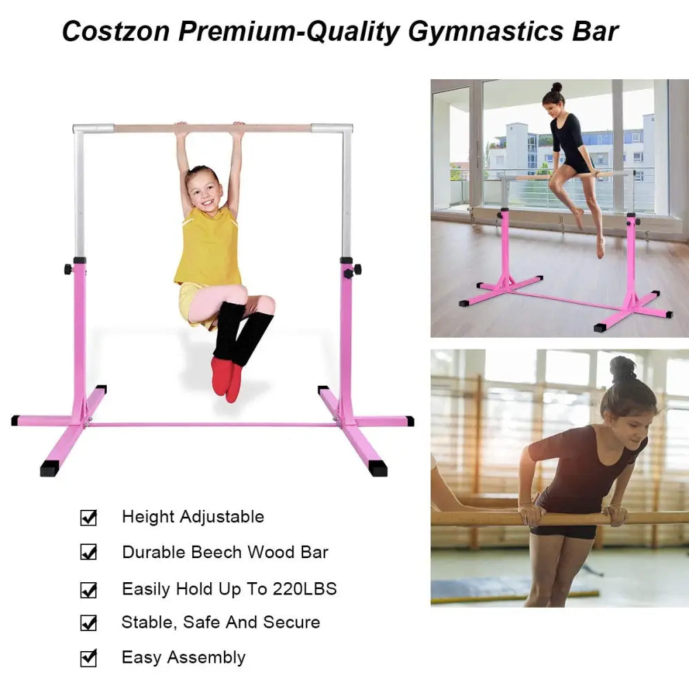 Adjustable Gymnastics Bar Horizontal Bar for Kids-Pink - Pink - Toy Sports