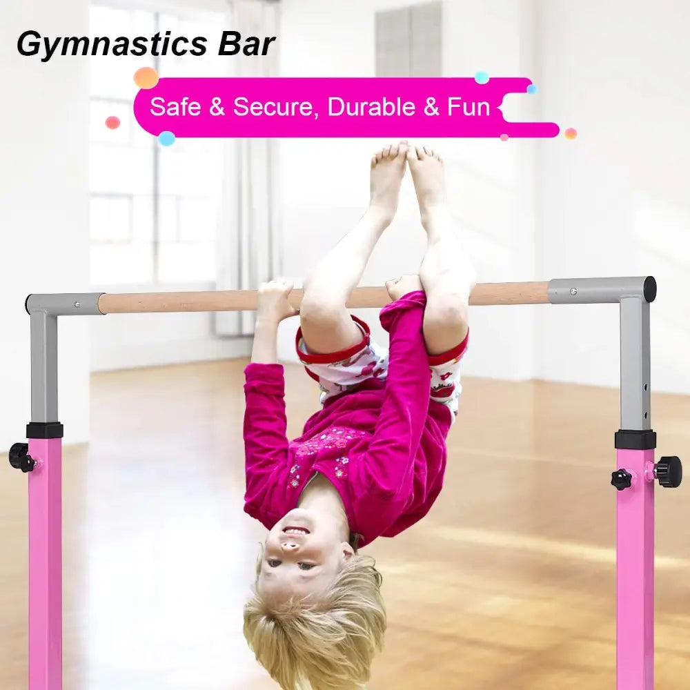 Adjustable Gymnastics Bar Horizontal Bar for Kids-Pink - Pink - Toy Sports