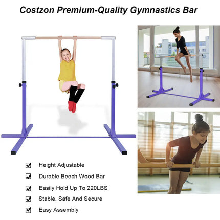Adjustable Gymnastics Bar Horizontal Bar for Kids-Purple - Purple - Toy Sports