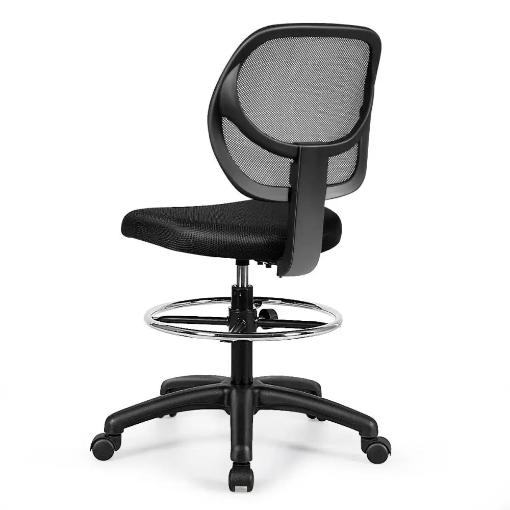 Adjustable Height Mid Back Mesh Drafting Office Chair - Black - Mesh Chairs
