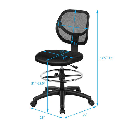 Adjustable Height Mid Back Mesh Drafting Office Chair - Black - Mesh Chairs