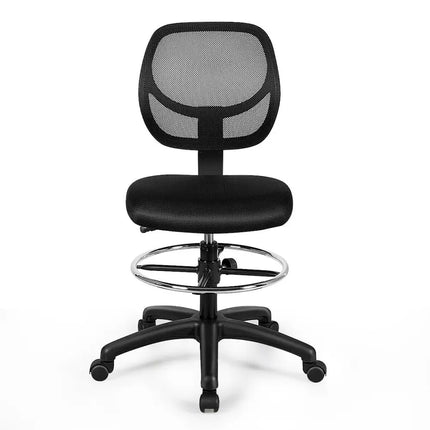 Adjustable Height Mid Back Mesh Drafting Office Chair - Black - Mesh Chairs