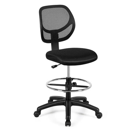 Adjustable Height Mid Back Mesh Drafting Office Chair - Black - Mesh Chairs
