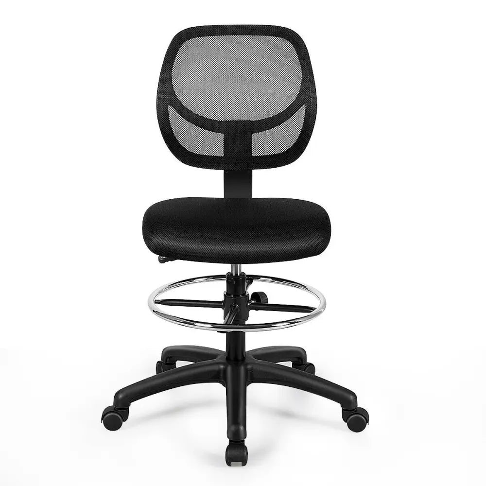 Adjustable Height Mid Back Mesh Drafting Office Chair - Black - Mesh Chairs